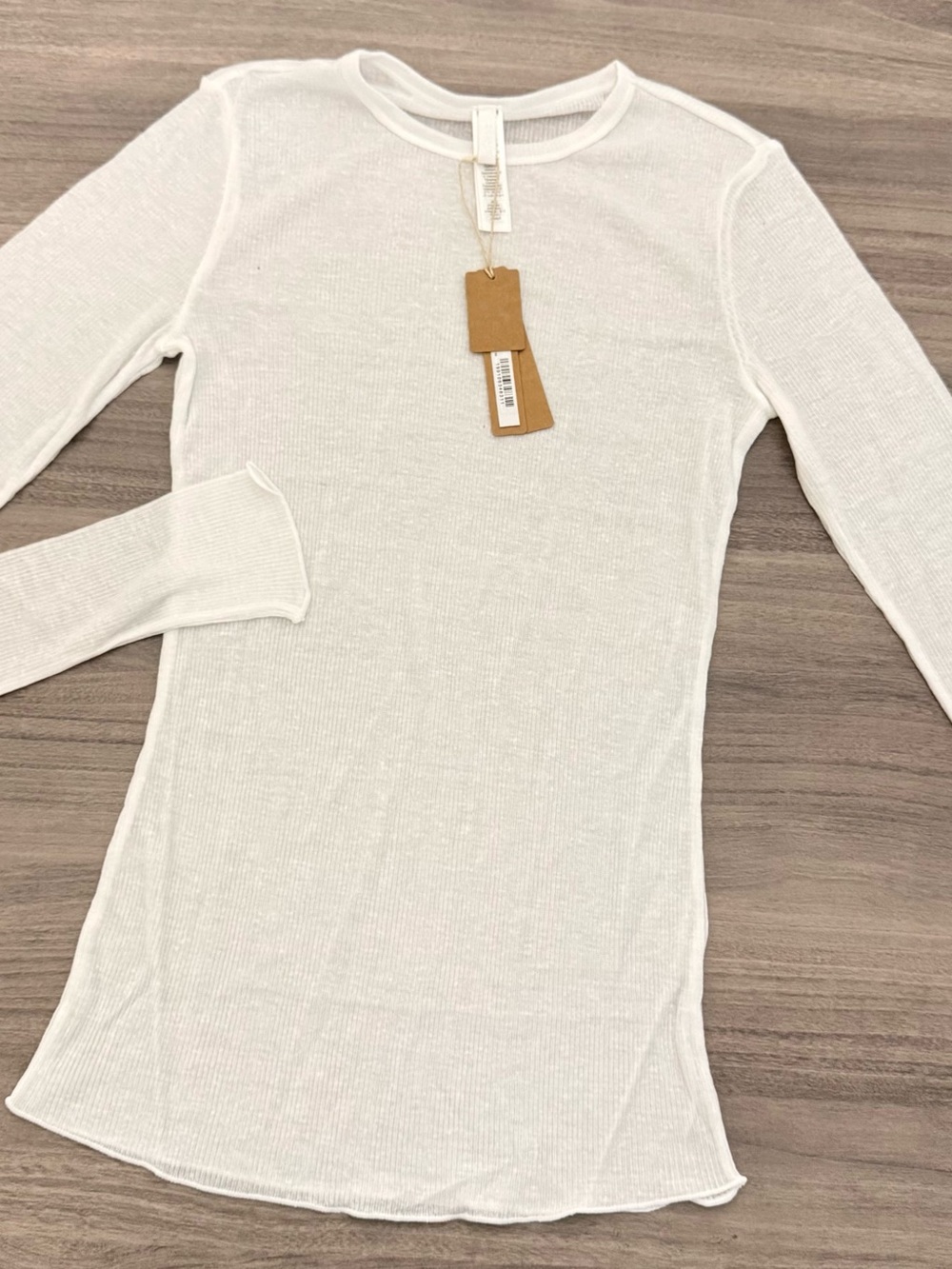 SKIMS Sheer Rib Long Sleeve Top Snow White Size M NWT